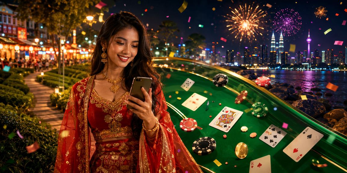Suasana permainan poker dan blackjack meja langsung di kasino Kuala Lumpur
